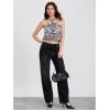 image:imageMakeMeChic Womens Polka Dots Halter Crop Tops Metal Open Back Sleeveless Going Out TopZebra Black