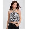 image:imageMakeMeChic Womens Polka Dots Halter Crop Tops Metal Open Back Sleeveless Going Out TopZebra Black
