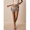 image:imageMakeMeChic Womens Sparkly Sequin Mini Skirt Y2k Low Rise Glitter Rave Micro Skirt with Shorts UnderneathBeige Boho