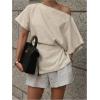 image:imageMakeMeChic Womens Summer Asymmetrical Tops Dolman Sleeve Blouse One Shoulder Split Hem Dressy Blouse ShirtApricot