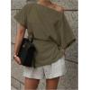 image:imageMakeMeChic Womens Summer Asymmetrical Tops Dolman Sleeve Blouse One Shoulder Split Hem Dressy Blouse ShirtArmy Green