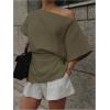 image:imageMakeMeChic Womens Summer Asymmetrical Tops Dolman Sleeve Blouse One Shoulder Split Hem Dressy Blouse ShirtArmy Green
