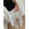 image:imageMakeMeChic Womens Summer Satin Silk Pants Casual Flowy Pants Beach Vacation Wide Leg PantsWhite Polka Dots