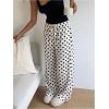 image:imageMakeMeChic Womens Summer Satin Silk Pants Casual Flowy Pants Beach Vacation Wide Leg PantsWhite Polka Dots
