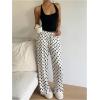image:imageMakeMeChic Womens Summer Satin Silk Pants Casual Flowy Pants Beach Vacation Wide Leg PantsWhite Polka Dots