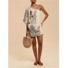 image:imageMakeMeChic Womens Summer Tropical Mini Dress Floral One Shoulder Sundress Beach Vacation Short DressApricot