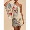 image:imageMakeMeChic Womens Summer Tropical Mini Dress Floral One Shoulder Sundress Beach Vacation Short DressApricot