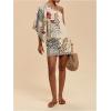image:imageMakeMeChic Womens Summer Tropical Mini Dress Floral One Shoulder Sundress Beach Vacation Short DressApricot