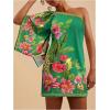 image:imageMakeMeChic Womens Summer Tropical Mini Dress Floral One Shoulder Sundress Beach Vacation Short DressGreen