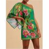 image:imageMakeMeChic Womens Summer Tropical Mini Dress Floral One Shoulder Sundress Beach Vacation Short DressGreen