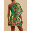 image:imageMakeMeChic Womens Summer Tropical Mini Dress Floral One Shoulder Sundress Beach Vacation Short DressGreen
