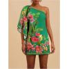 image:imageMakeMeChic Womens Summer Tropical Mini Dress Floral One Shoulder Sundress Beach Vacation Short DressGreen
