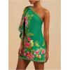 image:imageMakeMeChic Womens Summer Tropical Mini Dress Floral One Shoulder Sundress Beach Vacation Short DressGreen