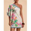 image:imageMakeMeChic Womens Summer Tropical Mini Dress Floral One Shoulder Sundress Beach Vacation Short DressMulticolor B