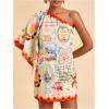 image:imageMakeMeChic Womens Summer Tropical Mini Dress Floral One Shoulder Sundress Beach Vacation Short DressMulticolor E