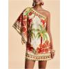 image:imageMakeMeChic Womens Summer Tropical Mini Dress Floral One Shoulder Sundress Beach Vacation Short DressMulticolor Red