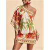 image:imageMakeMeChic Womens Summer Tropical Mini Dress Floral One Shoulder Sundress Beach Vacation Short DressMulticolor Red