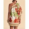 image:imageMakeMeChic Womens Summer Tropical Mini Dress Floral One Shoulder Sundress Beach Vacation Short DressMulticolor Red