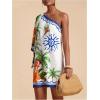 image:imageMakeMeChic Womens Summer Tropical Mini Dress Floral One Shoulder Sundress Beach Vacation Short DressMulticolor Tropical
