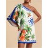 image:imageMakeMeChic Womens Summer Tropical Mini Dress Floral One Shoulder Sundress Beach Vacation Short DressMulticolor Tropical