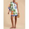 image:imageMakeMeChic Womens Summer Tropical Mini Dress Floral One Shoulder Sundress Beach Vacation Short DressMulticolor Tropical