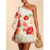 image:imageMakeMeChic Womens Summer Tropical Mini Dress Floral One Shoulder Sundress Beach Vacation Short DressRed