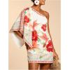image:imageMakeMeChic Womens Summer Tropical Mini Dress Floral One Shoulder Sundress Beach Vacation Short DressRed