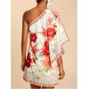 image:imageMakeMeChic Womens Summer Tropical Mini Dress Floral One Shoulder Sundress Beach Vacation Short DressRed