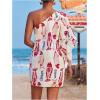 image:imageMakeMeChic Womens Summer Tropical Mini Dress Floral One Shoulder Sundress Beach Vacation Short DressWhite and Red