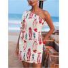 image:imageMakeMeChic Womens Summer Tropical Mini Dress Floral One Shoulder Sundress Beach Vacation Short DressWhite and Red
