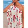 image:imageMakeMeChic Womens Summer Tropical Mini Dress Floral One Shoulder Sundress Beach Vacation Short DressWhite and Red