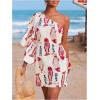 image:imageMakeMeChic Womens Summer Tropical Mini Dress Floral One Shoulder Sundress Beach Vacation Short DressWhite and Red