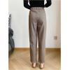image:imageMakeMeChic Womens Work Dressy Pants Office Business Fall Straight Leg Zip Fly TrousersBrown