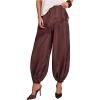 image:imageMakeMeChic Womens Dressy Lace Harem Pants Summer Satin Silk Barrel PantsBrown