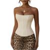image:imageMakeMeChic Womens Mesh Strapless Bustier Corset Lace Up Back Overbust Tube TopsBeige