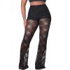 image:imageMakeMeChic Womens Plus Size Lace Sheer Flare Pants High Waist Party Rave TrousersBlack