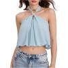 image:imageMakeMeChic Womens Polka Dots Halter Crop Tops Metal Open Back Sleeveless Going Out TopBlue