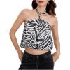 image:imageMakeMeChic Womens Polka Dots Halter Crop Tops Metal Open Back Sleeveless Going Out TopZebra Black