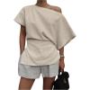 image:imageMakeMeChic Womens Summer Asymmetrical Tops Dolman Sleeve Blouse One Shoulder Split Hem Dressy Blouse ShirtApricot