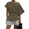 image:imageMakeMeChic Womens Summer Asymmetrical Tops Dolman Sleeve Blouse One Shoulder Split Hem Dressy Blouse ShirtArmy Green