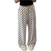 image:imageMakeMeChic Womens Summer Satin Silk Pants Casual Flowy Pants Beach Vacation Wide Leg PantsWhite Polka Dots