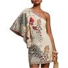 image:imageMakeMeChic Womens Summer Tropical Mini Dress Floral One Shoulder Sundress Beach Vacation Short DressApricot