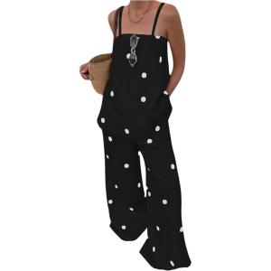image:imageMakeMeChic Womens 2 Piece Outfits Polka Dots Spaghetti Strap Cami Top and Pants Summer Matching SetBlack