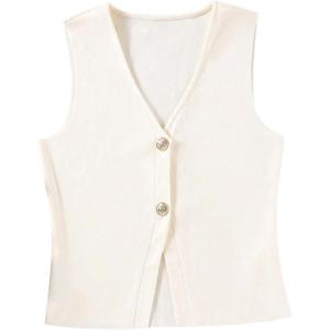 image:imageMakeMeChic Womens Blazer Vest Business Casual V Neck Button Down Sleeveless Summer TopsApricot