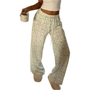 image:imageMakeMeChic Womens Cartoon Print Striped Pants Elastic Waist Drawstring Straight Leg TrousersCartoon Blue