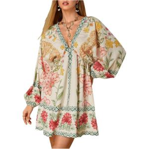 image:imageMakeMeChic Womens Deep V Neck Mini Dress Summer Beach Vacation Backless Dresses Casual SundressMulticolor