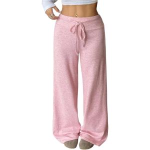 image:imageMakeMeChic Womens Fall Wide Leg Sweatpants Yoga Travel Pants Drawstring Straight Leg TrousersPink