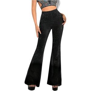 image:imageMakeMeChic Womens Sparkly Flare Pants High Waist Party Night Out Bell Bottoms ClubwearBlack