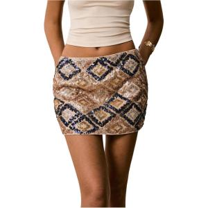 image:imageMakeMeChic Womens Sparkly Sequin Mini Skirt Y2k Low Rise Glitter Rave Micro Skirt with Shorts UnderneathBeige Boho