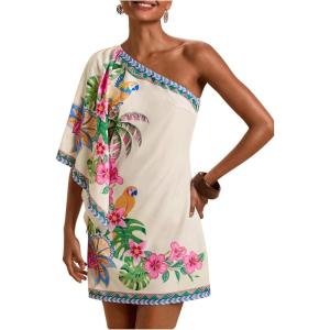 image:imageMakeMeChic Womens Summer Tropical Mini Dress Floral One Shoulder Sundress Beach Vacation Short DressMulticolor B